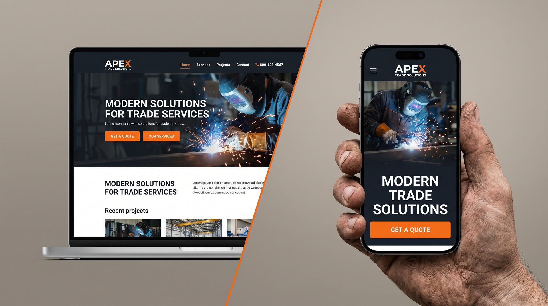 Website on laptop and phone